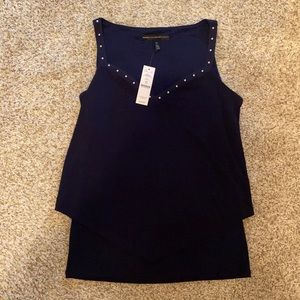 Navy Blue tank with Pearls
